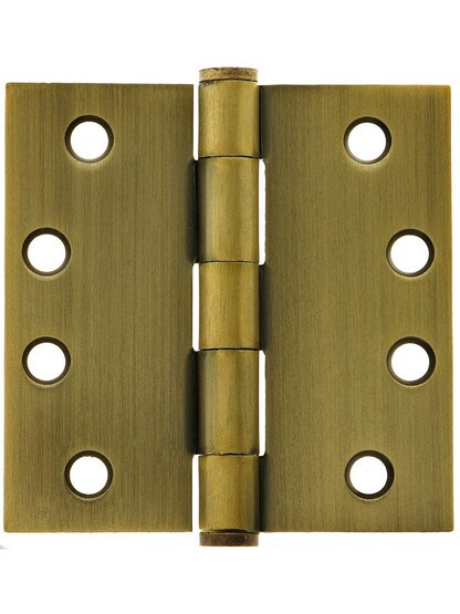 4 inch Heavy Duty Plated Steel Door Hinge With Button Tips in Antique Brass.